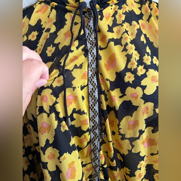 Free People Yellow and Black Tiered Sundress with Bishop Sleeves M - Picture 6 of 16